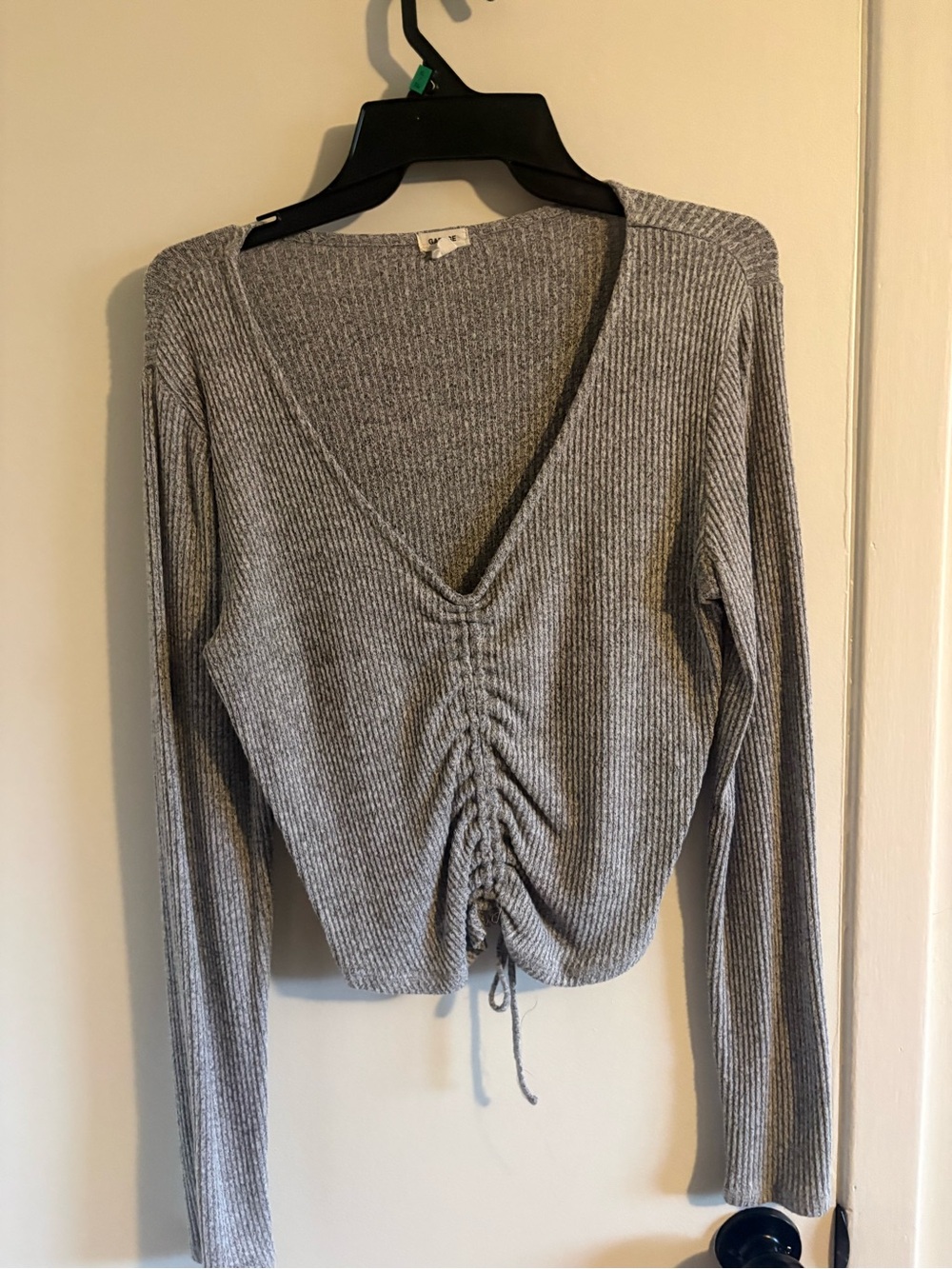 Garage Heather Gray Ribbed V-Neck Top
